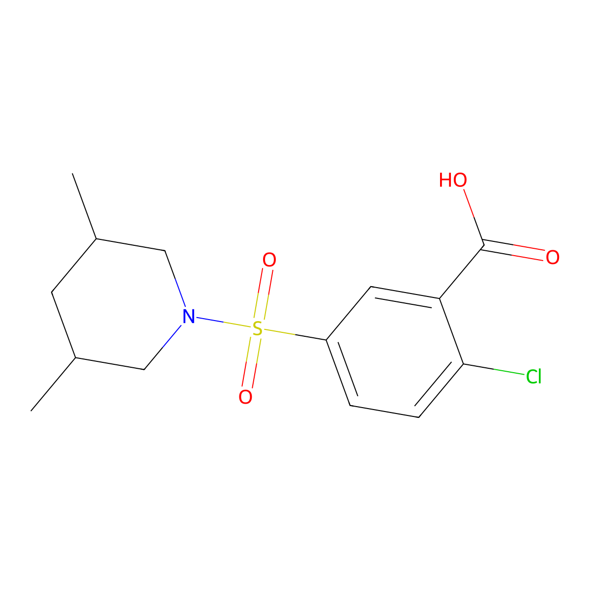 2-Chloro-5-(3,5-dimethylpiperidinosulphonyl)benzoic acid molecular structure, CAS 24358-29-0