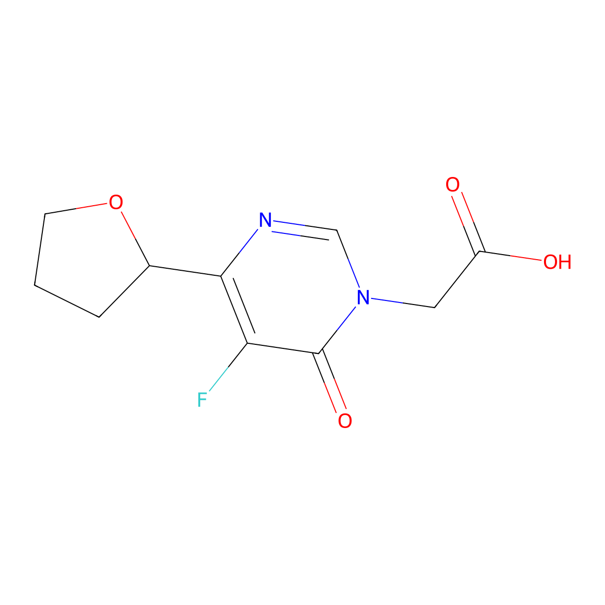 2-[5-Fluoro-6-oxo-4-(oxolan-2-yl)-1,6-dihydropyrimidin-1-yl]acetic acid molecular structure, CAS 2436256-11-8