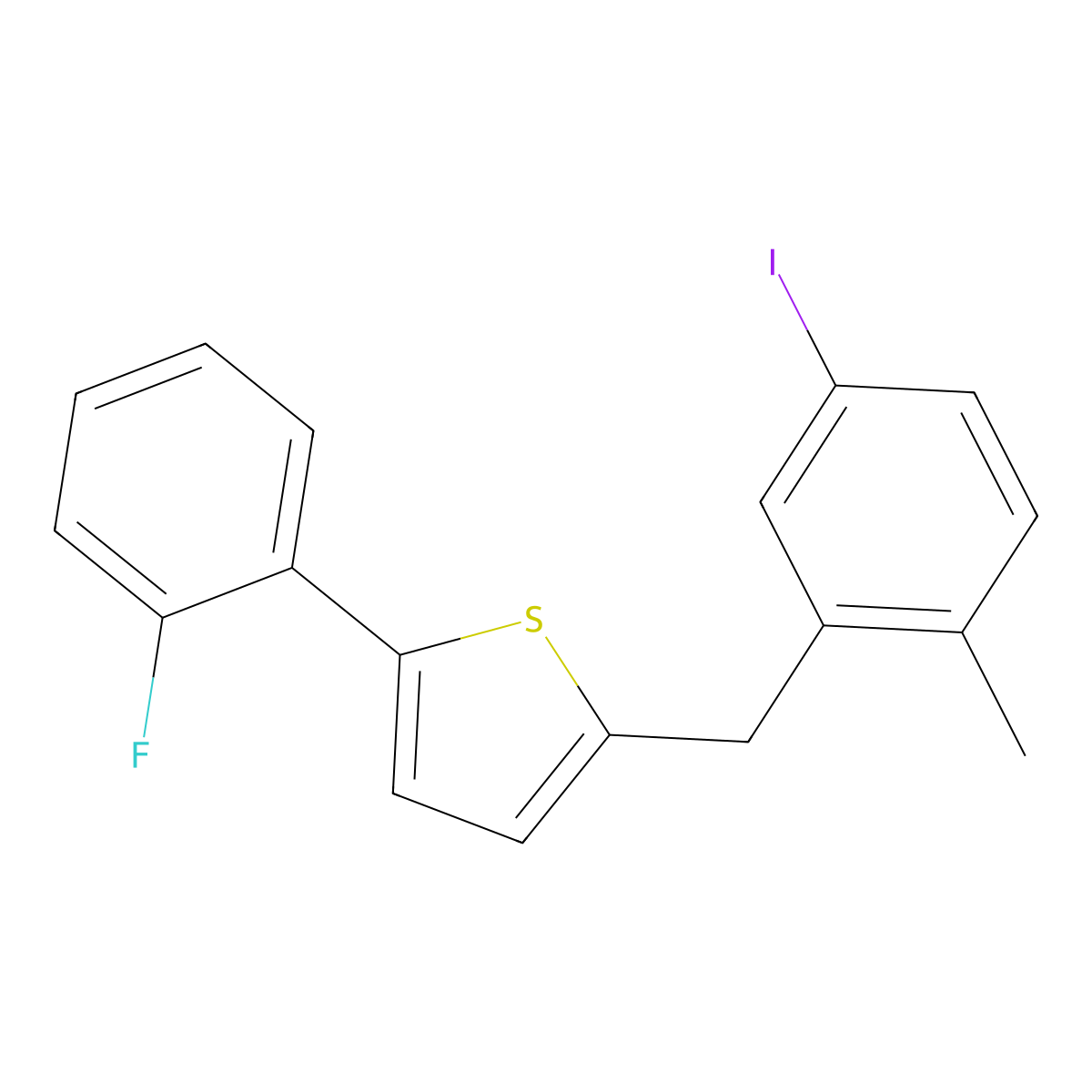 2-(2-Fluorophenyl)-5-(5-iodo-2-methylbenzyl)thiophene molecular structure, CAS 2436275-33-9