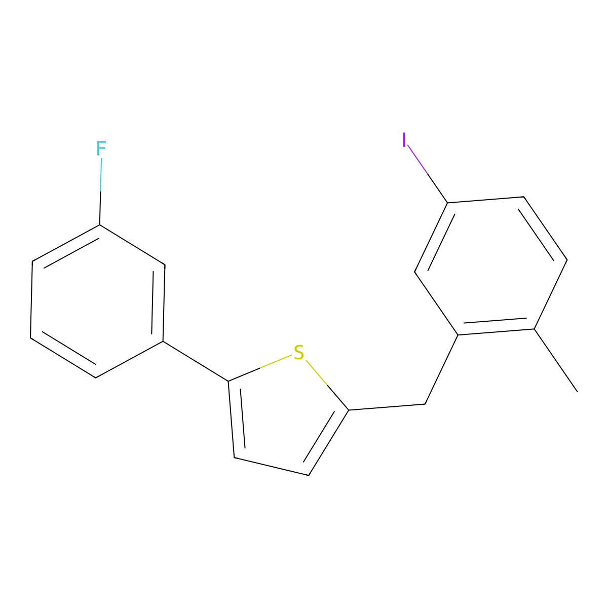 2-(3-Fluorophenyl)-5-(5-iodo-2-methylbenzyl)thiophene molecular structure, CAS 2436275-39-5