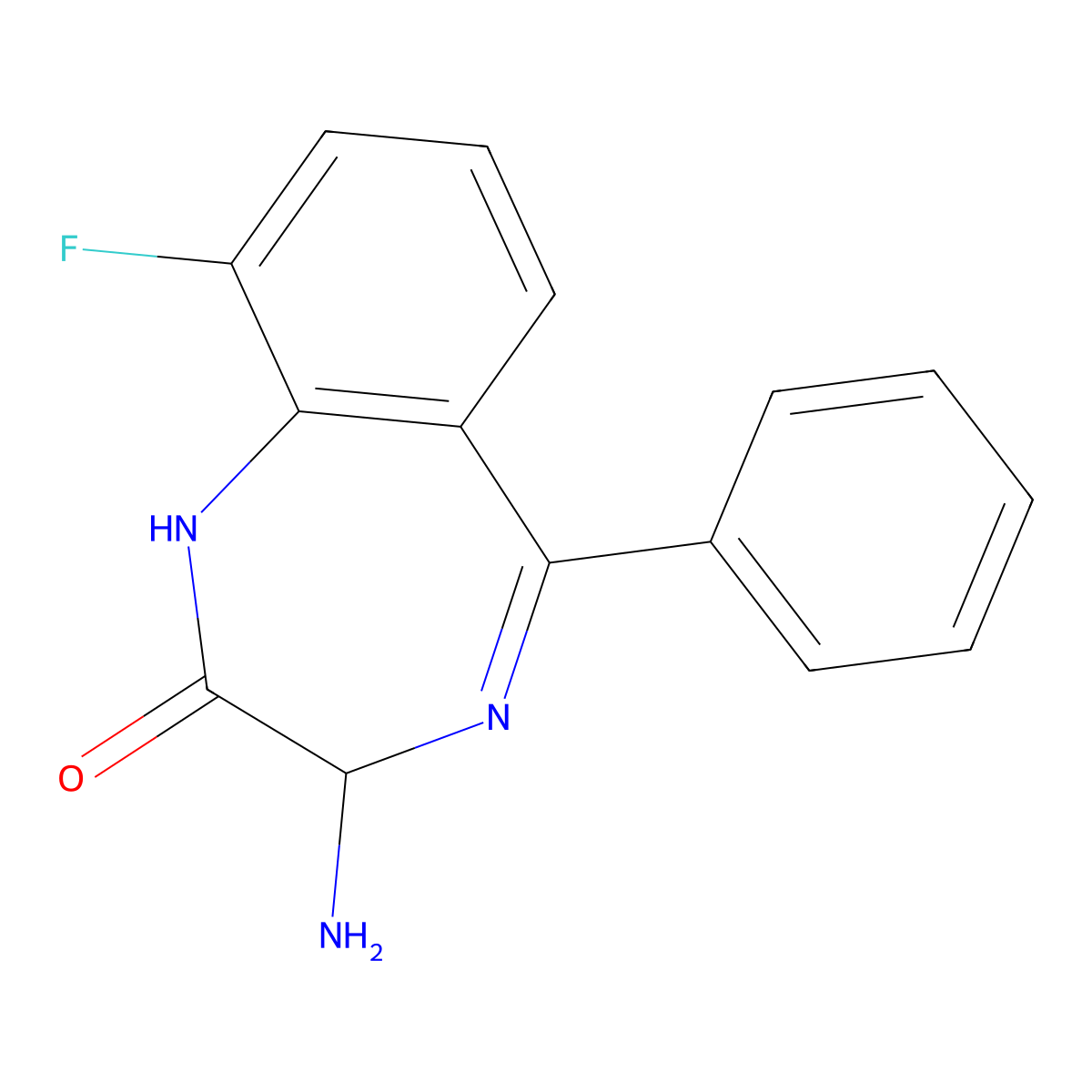 (R)-3-amino-9-fluoro-5-phenyl-1H-benzo[e][1,4]diazepin-2(3H)-one molecular structure, CAS 2436275-53-3