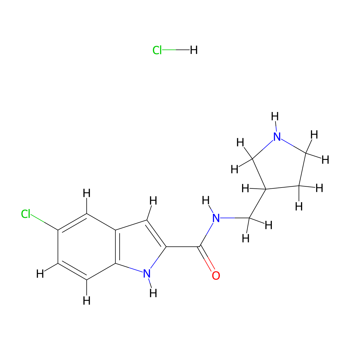 5-chloro-N-(pyrrolidin-3-ylmethyl)-1H-indole-2-carboxamide hydrochloride molecular structure, CAS 2436275-67-9