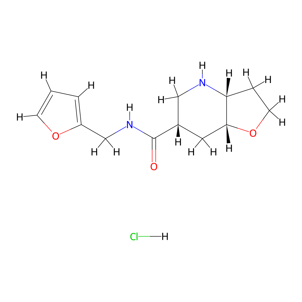 Rel-(3aR,6S,7aR)-N-(furan-2-ylmethyl)octahydrofuro[3,2-b]pyridine-6-carboxamide hydrochloride molecular structure, CAS 2436316-60-6