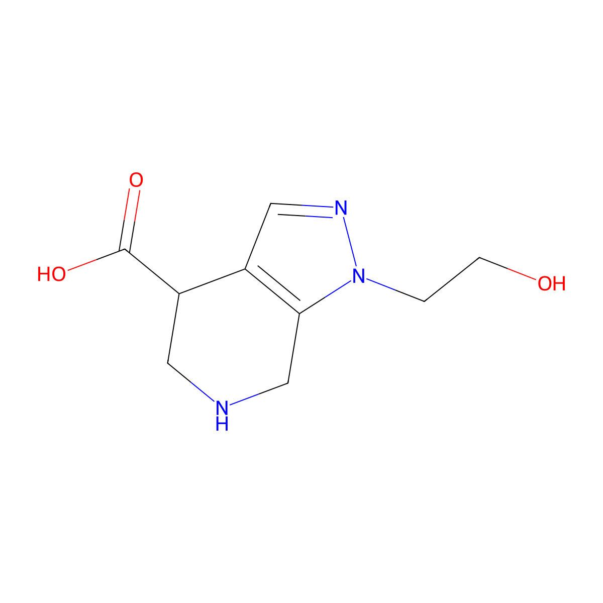 1-(2-hydroxyethyl)-1H,4H,5H,6H,7H-pyrazolo[3,4-c]pyridine-4-carboxylic acid molecular structure, CAS 2436317-21-2