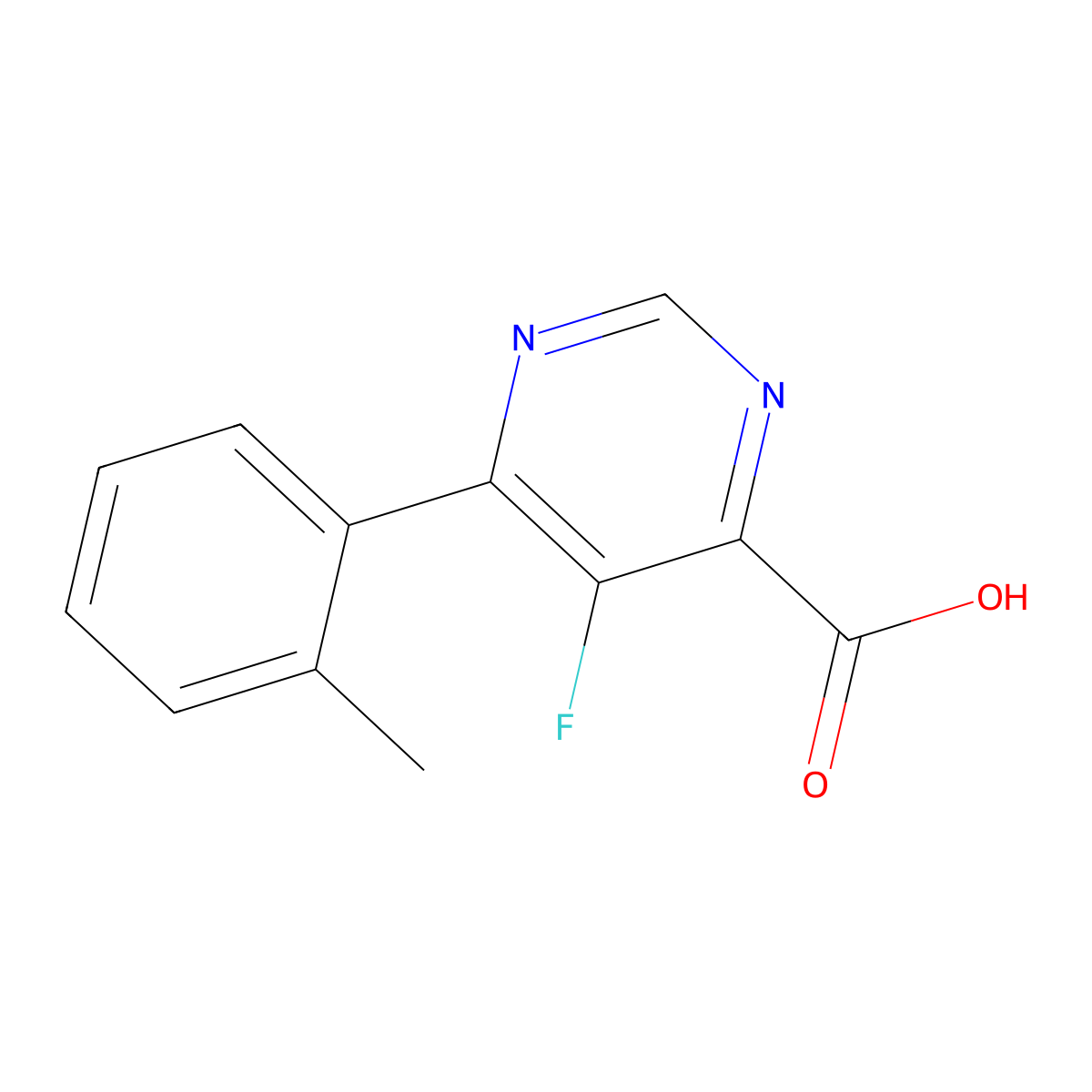 5-Fluoro-6-(2-methylphenyl)pyrimidine-4-carboxylic acid molecular structure, CAS 2436358-64-2