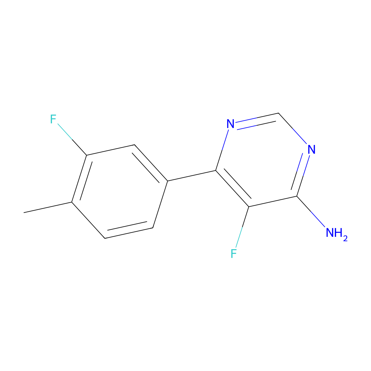 5-Fluoro-6-(3-fluoro-4-methylphenyl)pyrimidin-4-amine molecular structure, CAS 2436359-09-8