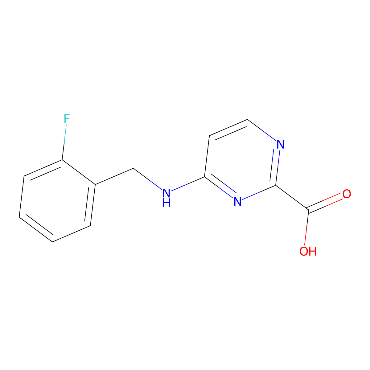 4-{[(2-Fluorophenyl)methyl]amino}pyrimidine-2-carboxylic acid molecular structure, CAS 2436359-64-5