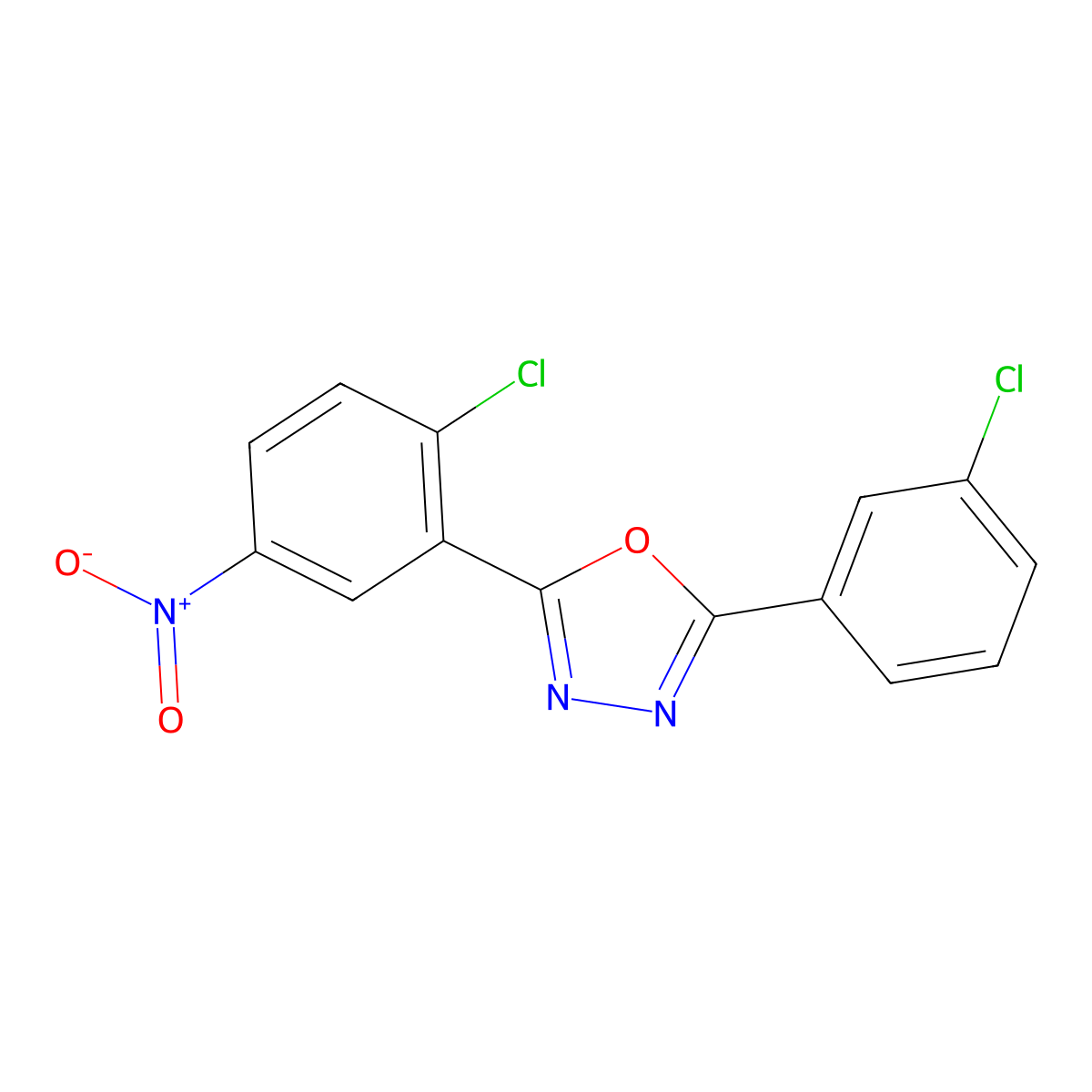2-(2-Chloro-5-nitrophenyl)-5-(3-chlorophenyl)-1,3,4-oxadiazole molecular structure, CAS 243644-29-3