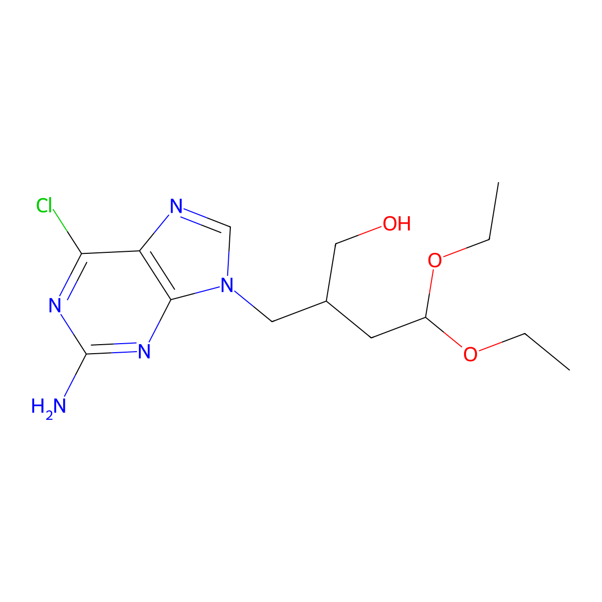 2-((2-Amino-6-chloro-9H-purin-9-yl)methyl)-4,4-diethoxybutan-1-ol molecular structure, CAS 2436520-60-2