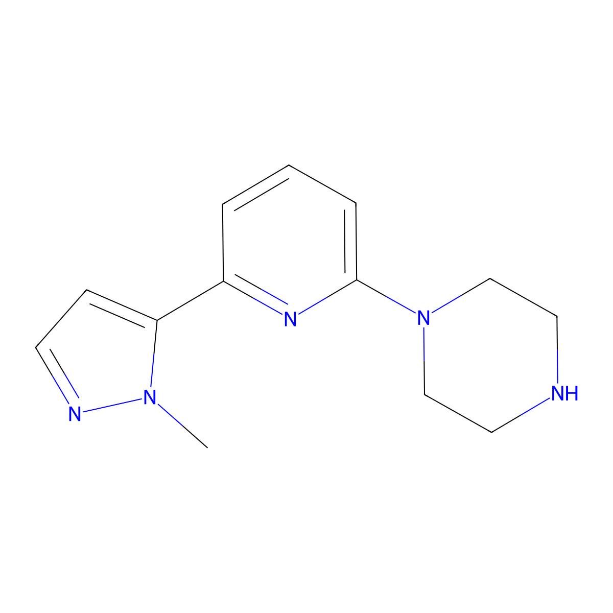 1-(6-(1-Methyl-1H-pyrazol-5-yl)pyridin-2-yl)piperazine molecular structure, CAS 2436523-94-1