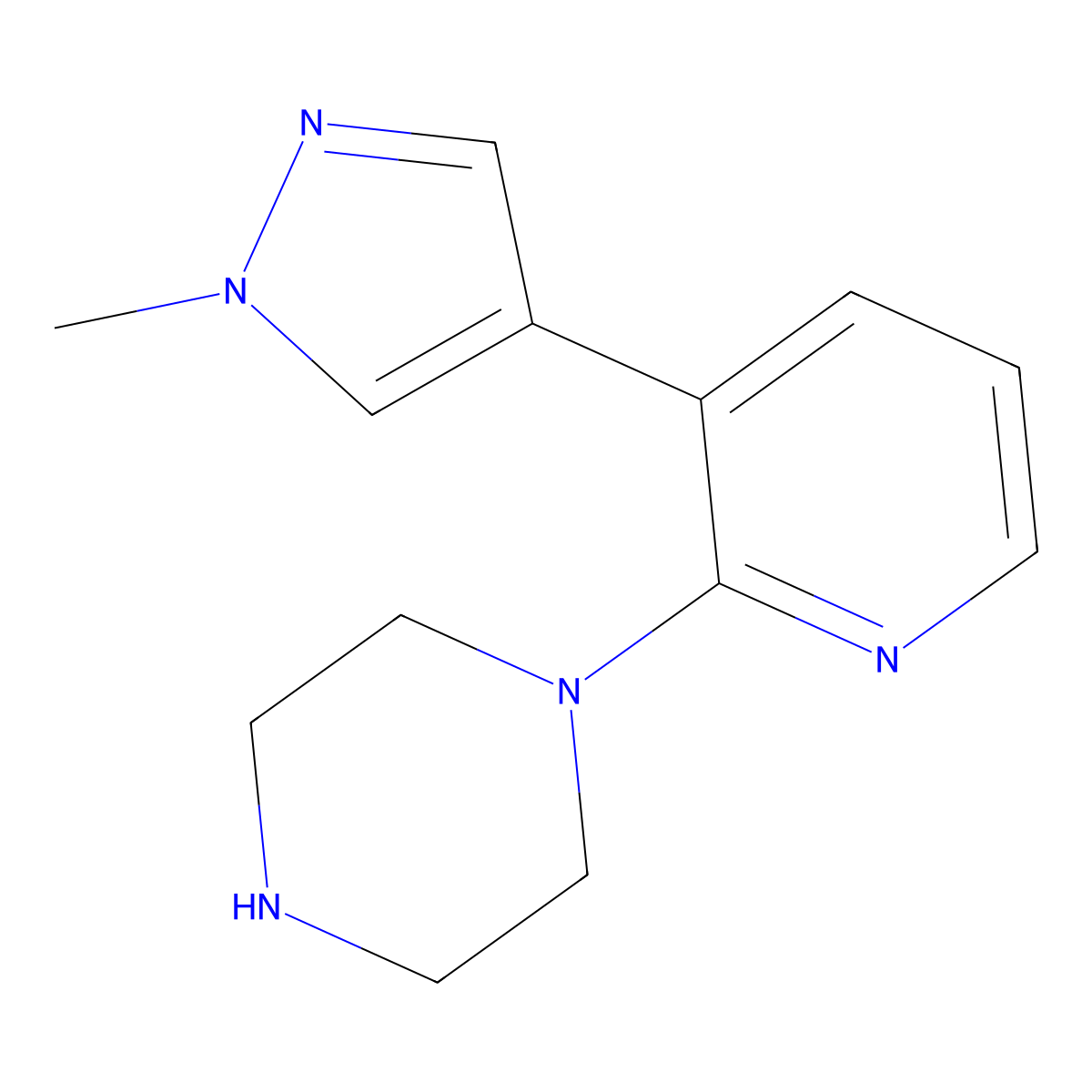 1-(3-(1-methyl-1H-pyrazol-4-yl)pyridin-2-yl)piperazine molecular structure, CAS 2436524-08-0