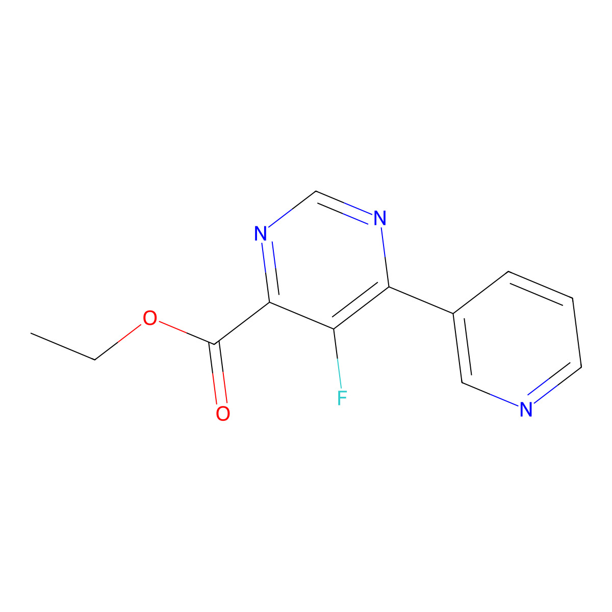 Ethyl 5-fluoro-6-(pyridin-3-yl)pyrimidine-4-carboxylate molecular structure, CAS 2436560-29-9