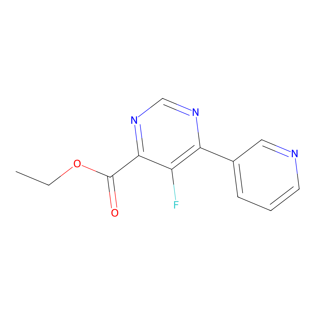 Ethyl 5-fluoro-6-(pyridin-3-yl)pyrimidine-4-carboxylate molecular structure, CAS 2436560-29-9