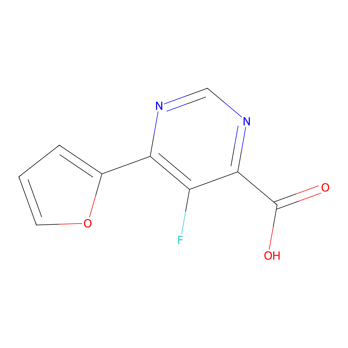 5-Fluoro-6-(furan-2-yl)pyrimidine-4-carboxylic acid molecular structure, CAS 2436574-69-3