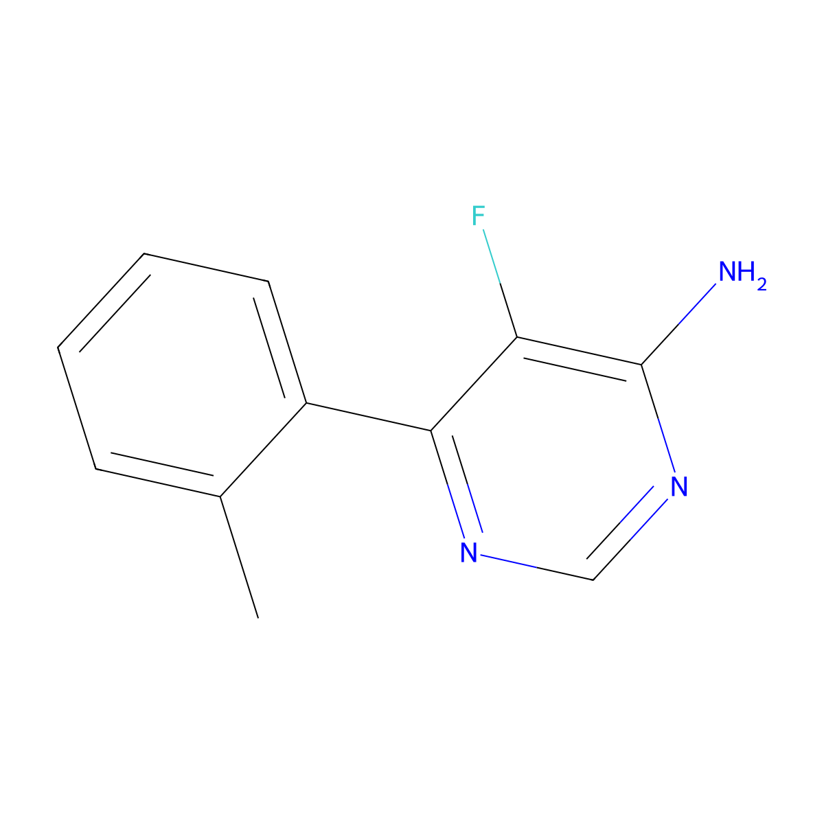 5-Fluoro-6-(2-methylphenyl)pyrimidin-4-amine molecular structure, CAS 2436575-59-4