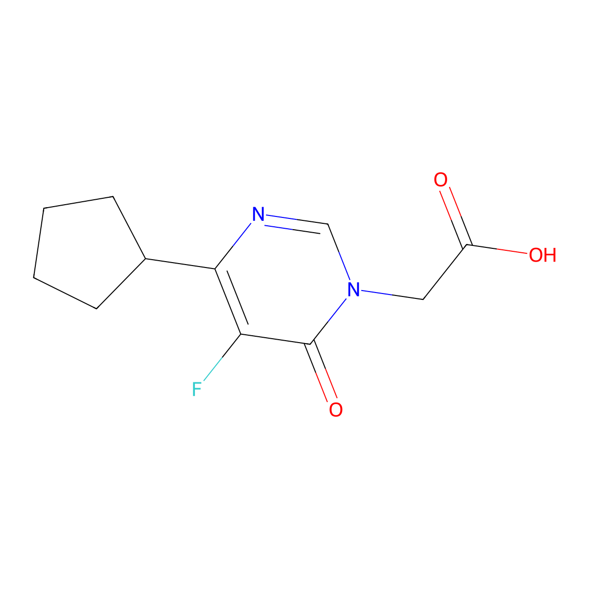 2-(4-Cyclopentyl-5-fluoro-6-oxo-1,6-dihydropyrimidin-1-yl)acetic acid molecular structure, CAS 2436576-46-2