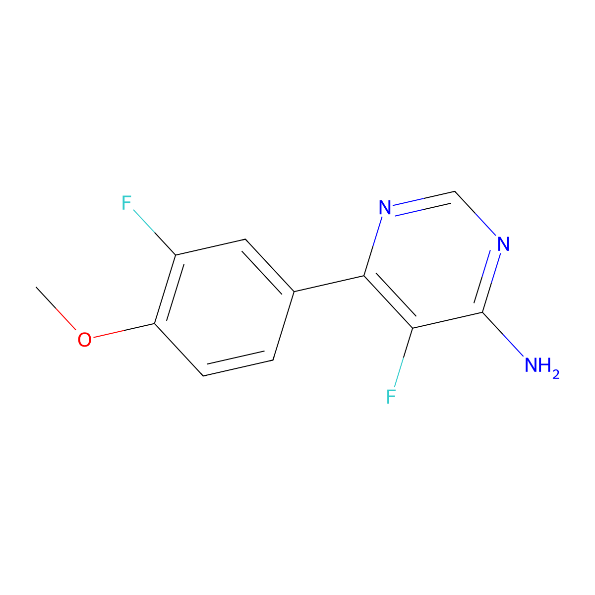 5-Fluoro-6-(3-fluoro-4-methoxyphenyl)pyrimidin-4-amine molecular structure, CAS 2436648-61-0