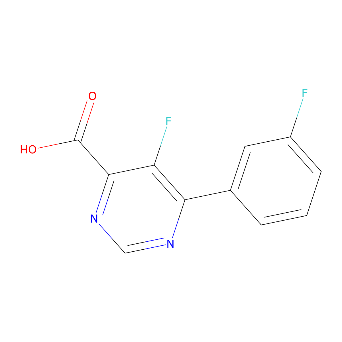 5-Fluoro-6-(3-fluorophenyl)pyrimidine-4-carboxylic acid molecular structure, CAS 2436648-69-8