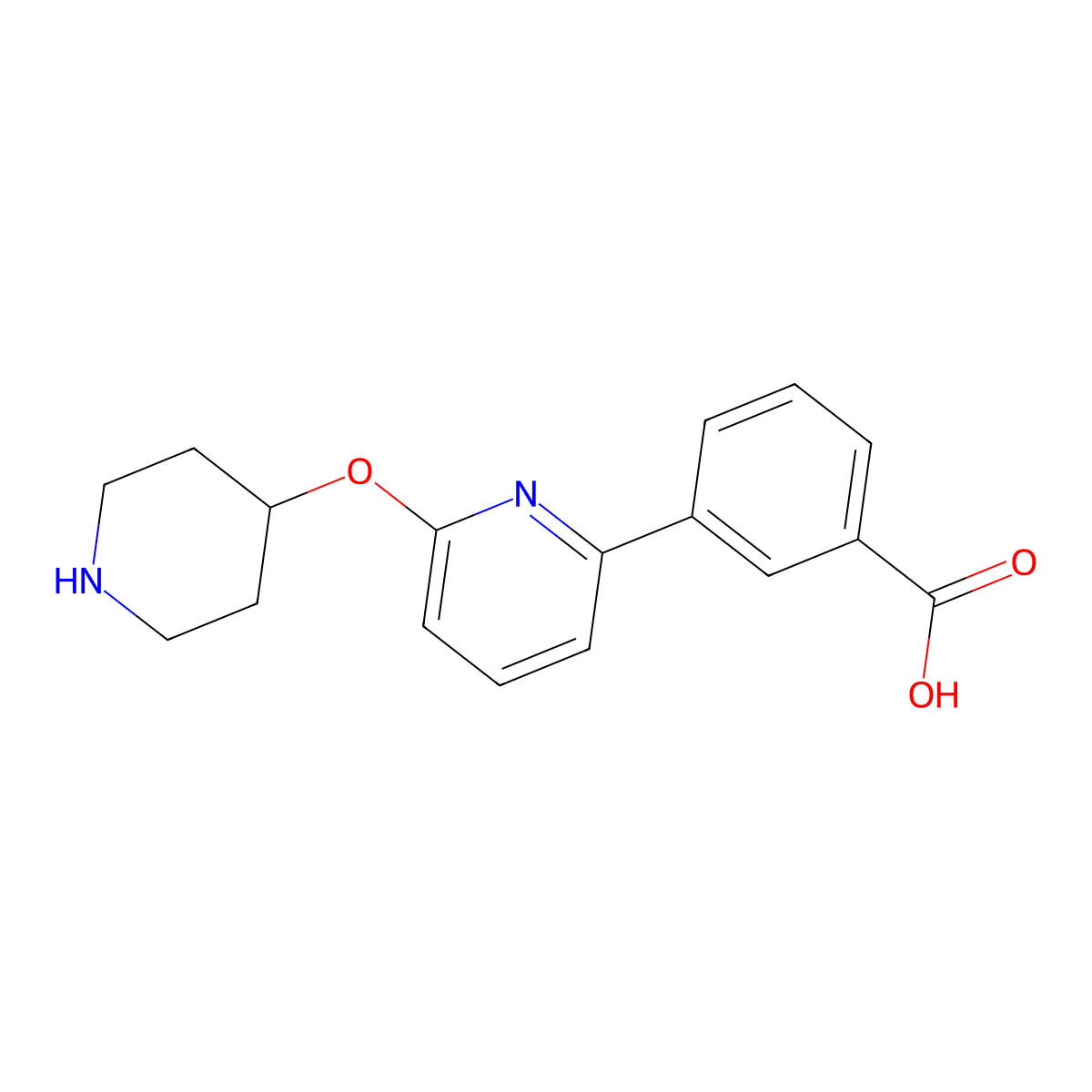 3-[6-(Piperidin-4-yloxy)pyridin-2-yl]benzoic acid molecular structure, CAS 2436650-69-8