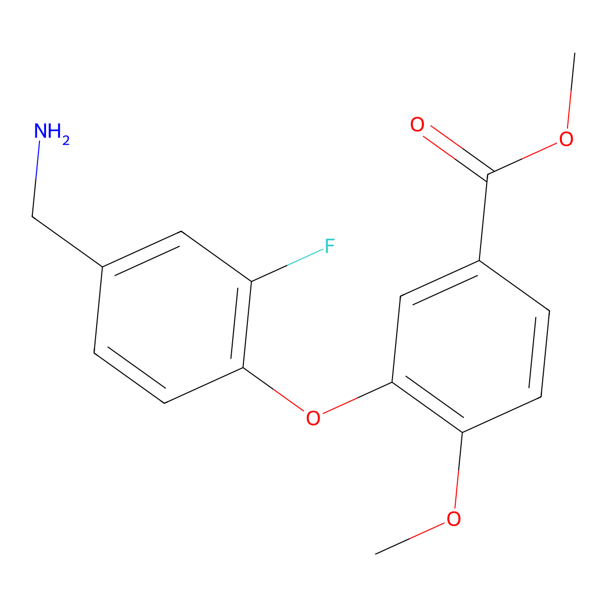 Methyl 3-[4-(aminomethyl)-2-fluorophenoxy]-4-methoxybenzoate molecular structure, CAS 2436675-30-6