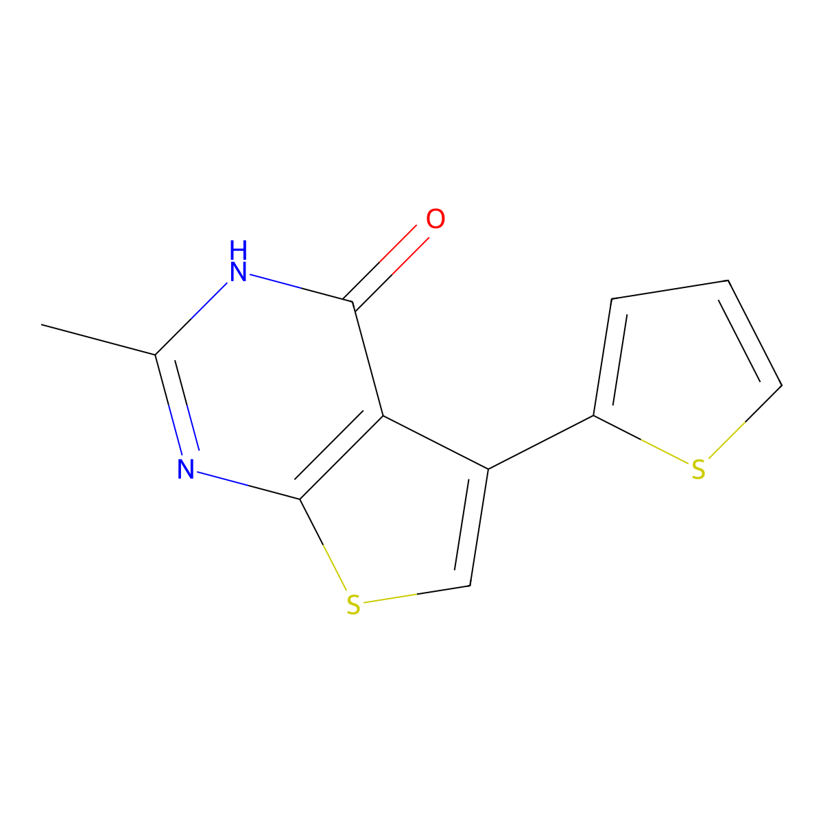 2-methyl-5-(thiophen-2-yl)-3H,4H-thieno[2,3-d]pyrimidin-4-one molecular structure, CAS 243669-49-0