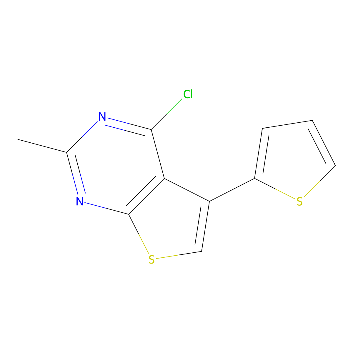 4-Chloro-2-methyl-5-(thiophen-2-yl)thieno(2,3-d)pyrimidine molecular structure, CAS 243669-62-7