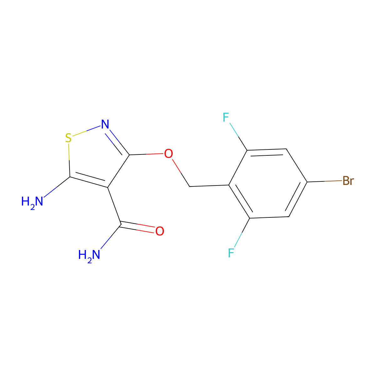 5-Amino-3-((4-bromo-2,6-difluorobenzyl)oxy)isothiazole-4-carboxamide molecular structure, CAS 2436737-00-5