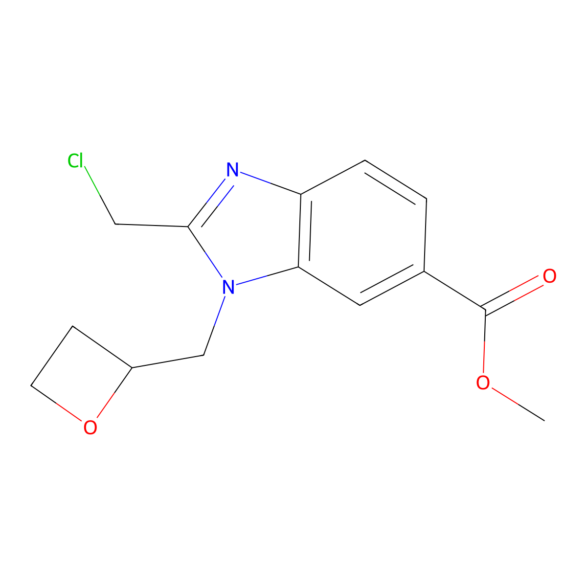 methyl 2-(chloromethyl)-3-[[(2R)-oxetan-2-yl]methyl]benzimidazole-5-carboxylate molecular structure, CAS 2436737-09-4