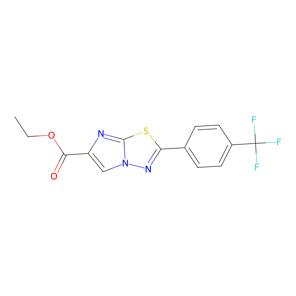 Ethyl 2-[4-(trifluoromethyl)phenyl]imidazo[2,1-b][1,3,4]thiadiazole-6-carboxylate molecular structure, CAS 2436770-76-0