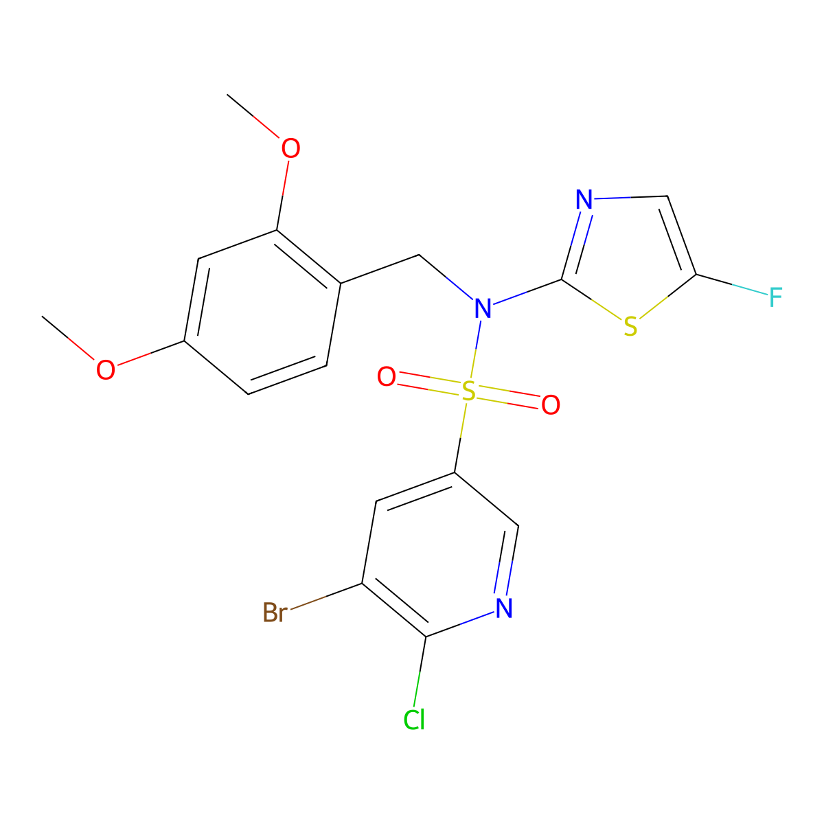 5-Bromo-6-chloro-N-(2,4-dimethoxybenzyl)-N-(5-fluorothiazol-2-yl)pyridine-3-sulfonamide molecular structure, CAS 2437438-11-2