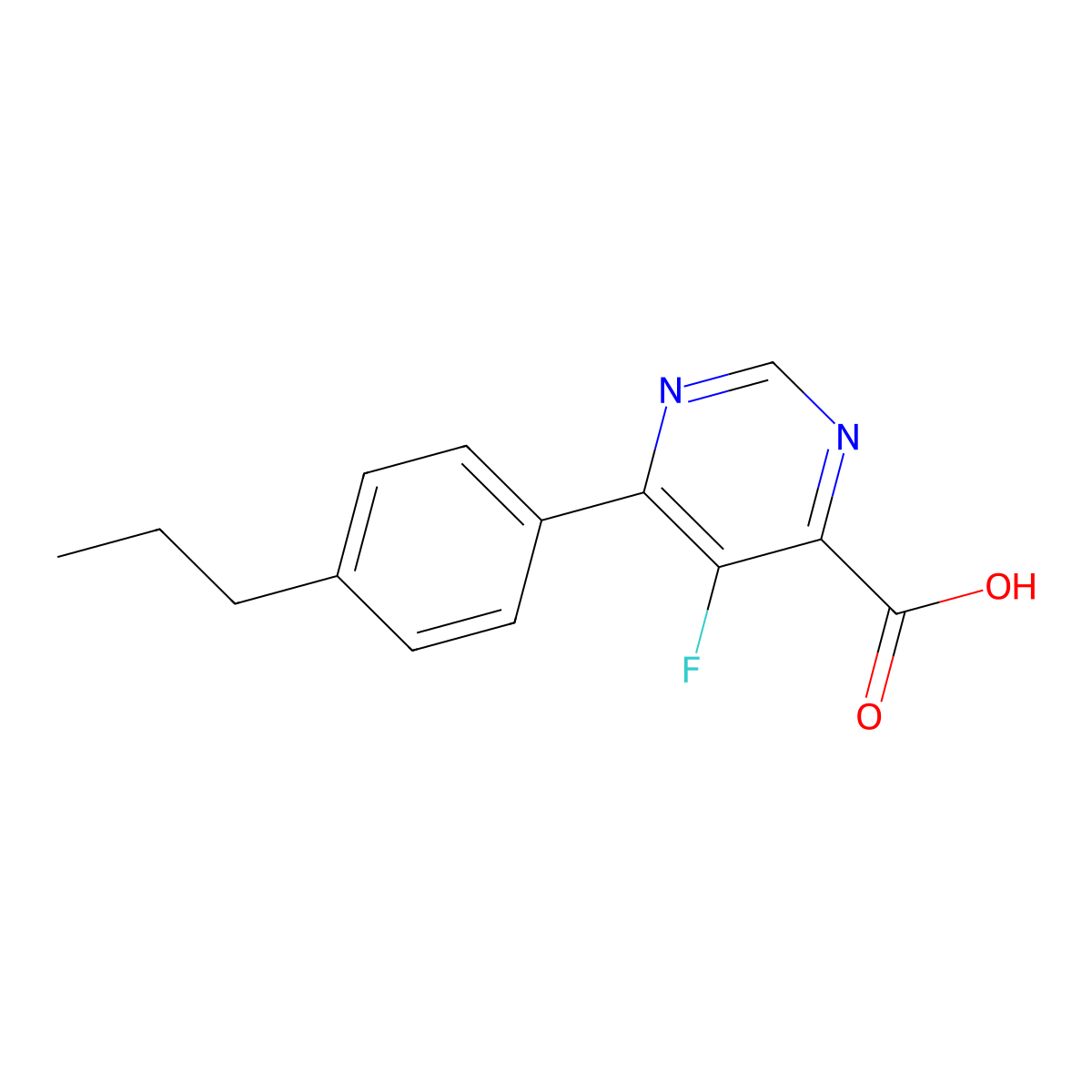 5-Fluoro-6-(4-propylphenyl)pyrimidine-4-carboxylic acid molecular structure, CAS 2437584-00-2