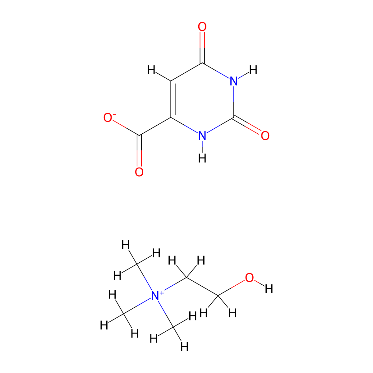 Choline orotate molecular structure, CAS 24381-49-5