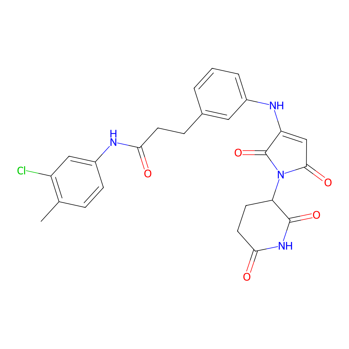 N-(3-chloro-4-methylphenyl)-3-(3-{[1-(2,6-dioxopiperidin-3-yl)-2,5-dioxo-2,5-dihydro-1H-pyrrol-3-yl]amino}phenyl)propanamide molecular structure, CAS 2438124-79-7