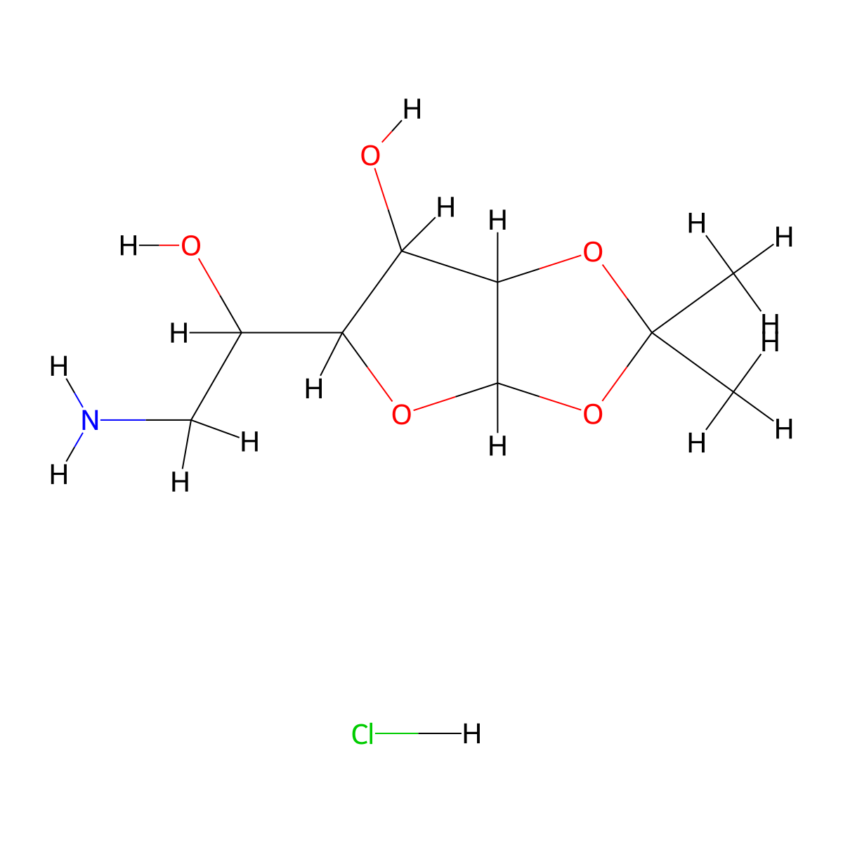 5-(2-Amino-1-hydroxyethyl)-2,2-dimethyl-3a,5,6,6a-tetrahydrofuro[2,3-d][1,3]dioxol-6-ol;hydrochloride molecular structure, CAS 24384-88-1