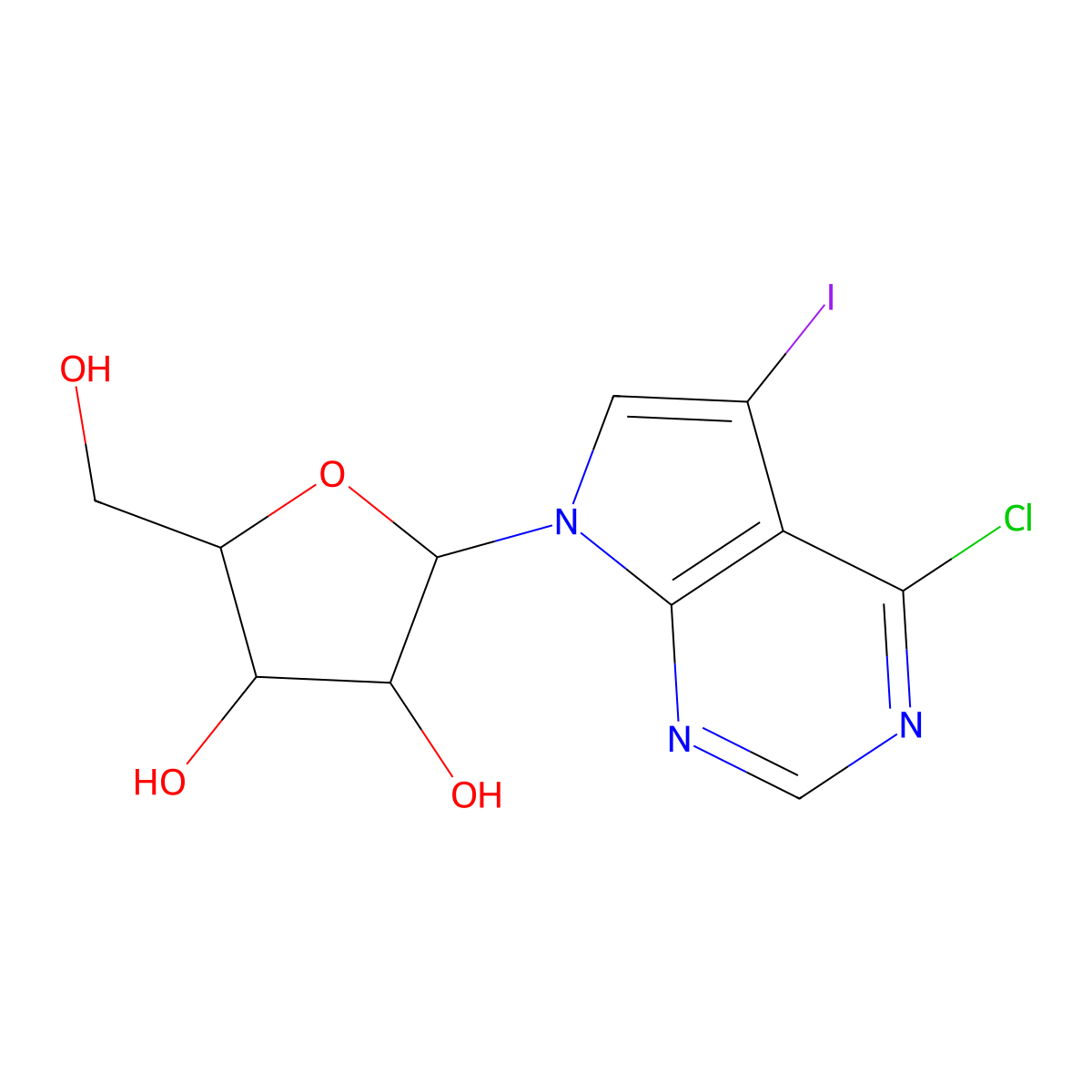4-Chloro-5-iodo-7-pentofuranosyl-7h-pyrrolo[2,3-d]pyrimidine molecular structure, CAS 24386-91-2