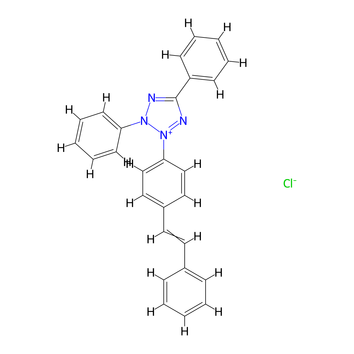 2,5-Diphenyl-3-[4-(2-phenylethenyl)phenyl]tetrazol-3-ium chloride molecular structure, CAS 24387-36-8