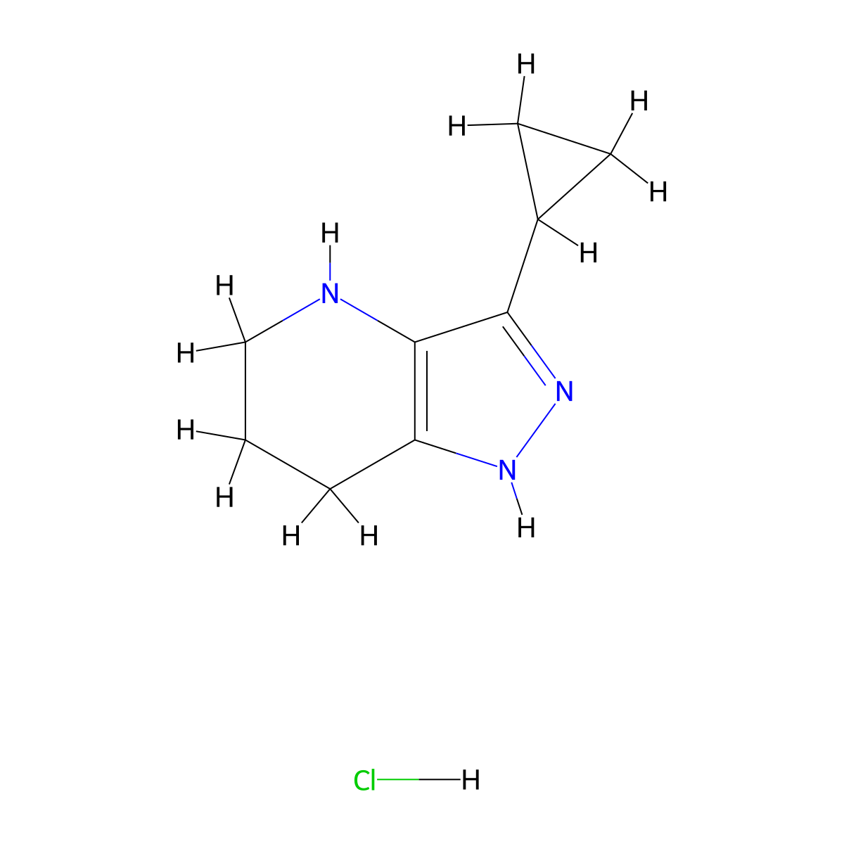 3-Cyclopropyl-4,5,6,7-tetrahydro-1H-pyrazolo[4,3-b]pyridine hydrochloride molecular structure, CAS 2438803-50-8
