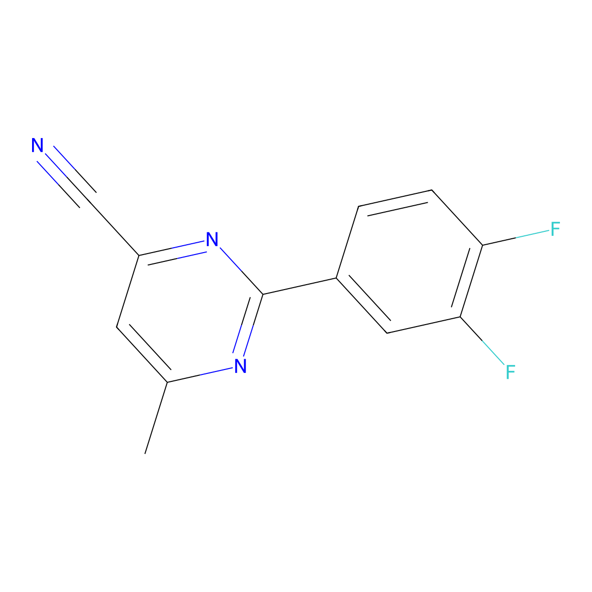 2-(3,4-Difluorophenyl)-6-methylpyrimidine-4-carbonitrile molecular structure, CAS 2438843-07-1