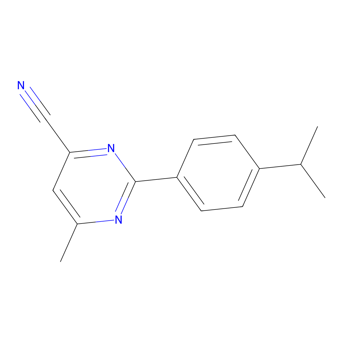 6-Methyl-2-[4-(propan-2-yl)phenyl]pyrimidine-4-carbonitrile molecular structure, CAS 2438843-12-8