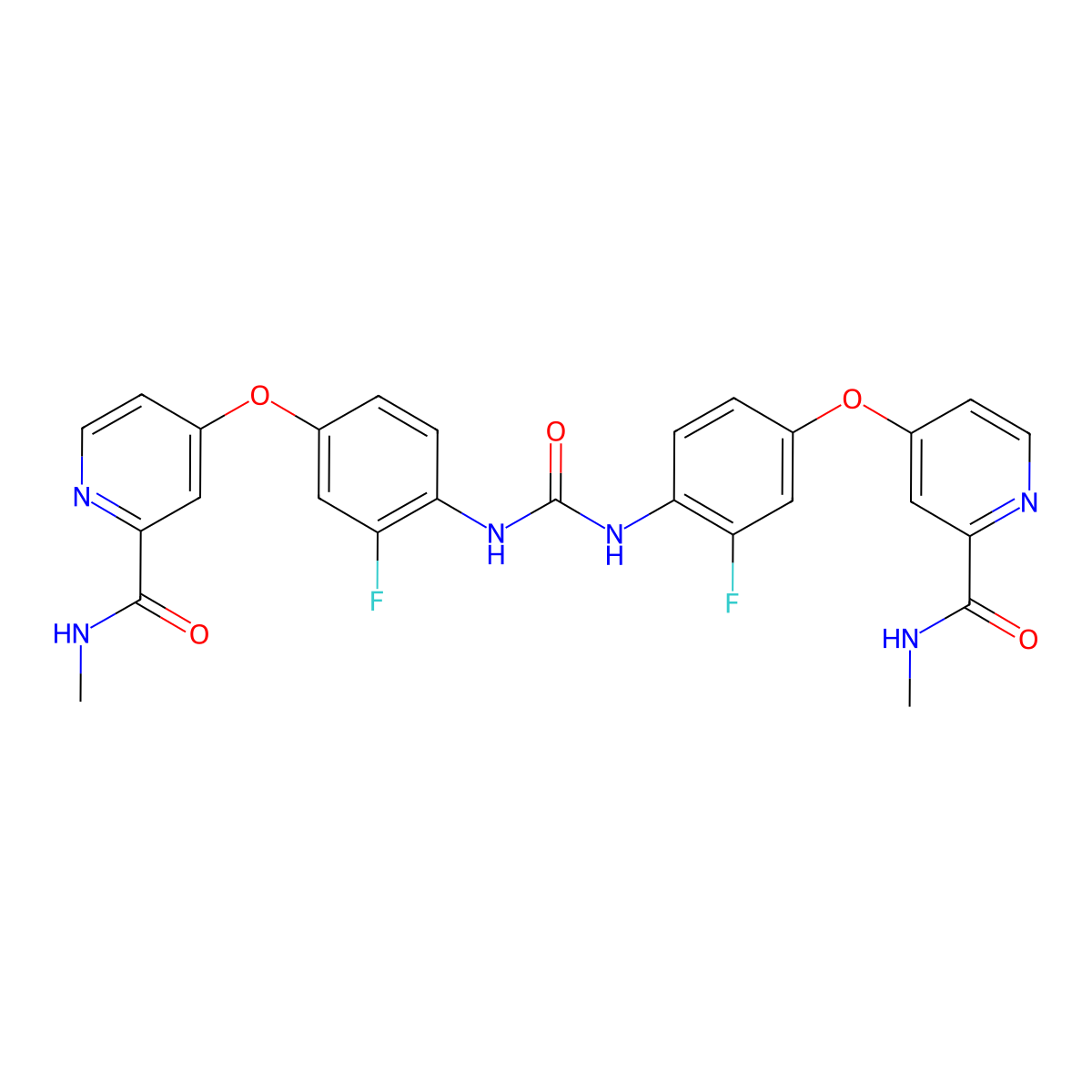 4,4'-(((carbonylbis(azanediyl))bis(3-fluoro-4,1-phenylene))bis(oxy))bis(N-methylpicolinamide) molecular structure, CAS 2438857-80-6