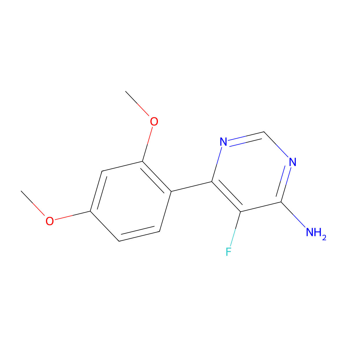 6-(2,4-Dimethoxyphenyl)-5-fluoropyrimidin-4-amine molecular structure, CAS 2438887-54-6