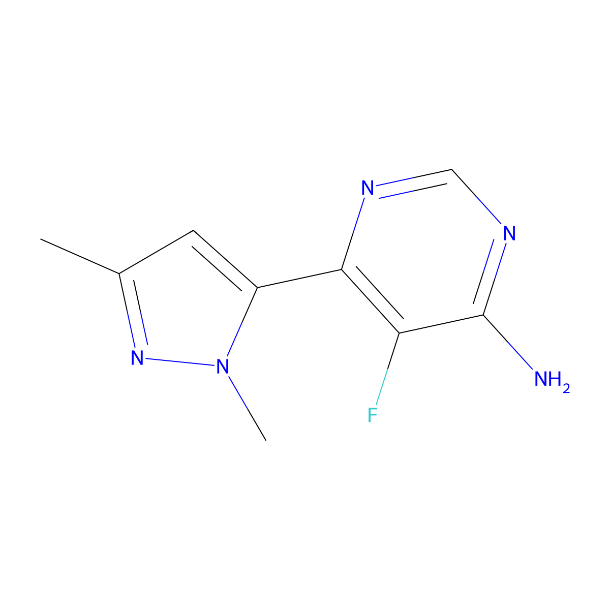 6-(1,3-dimethyl-1H-pyrazol-5-yl)-5-fluoropyrimidin-4-amine molecular structure, CAS 2438887-63-7
