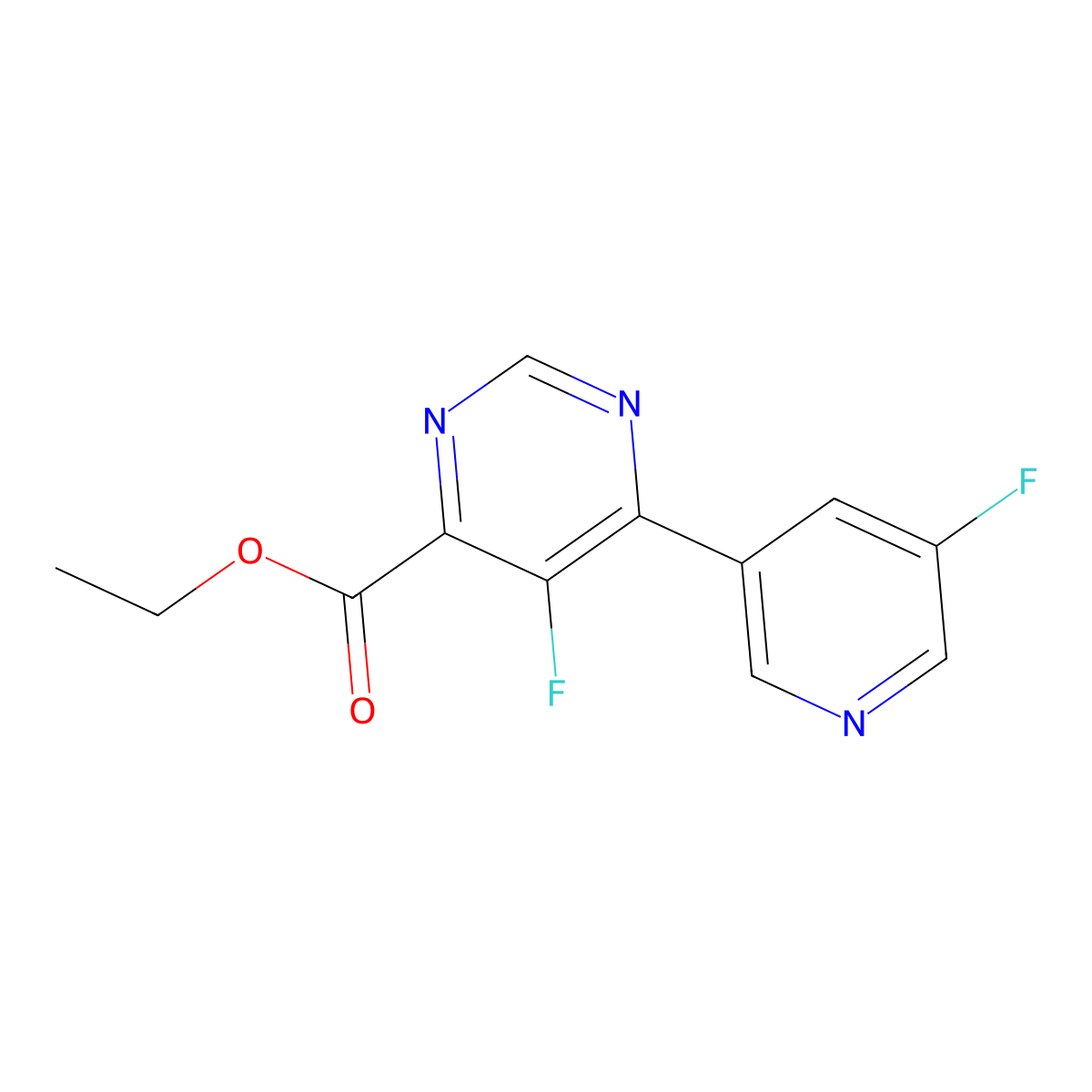 Ethyl 5-fluoro-6-(5-fluoropyridin-3-yl)pyrimidine-4-carboxylate molecular structure, CAS 2438887-83-1