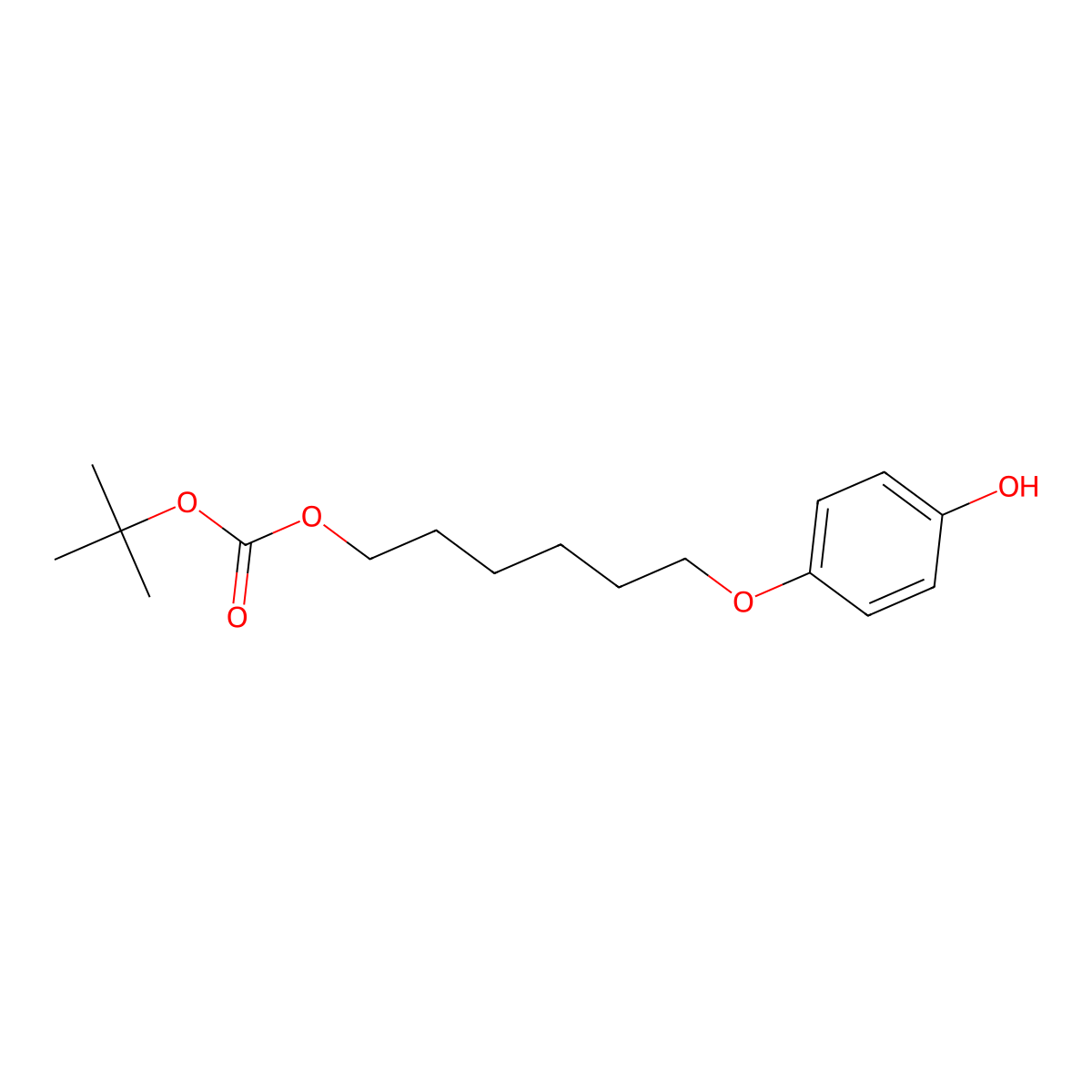 Tert-butyl (6-(4-hydroxyphenoxy)hexyl) carbonate molecular structure, CAS 2438941-59-2