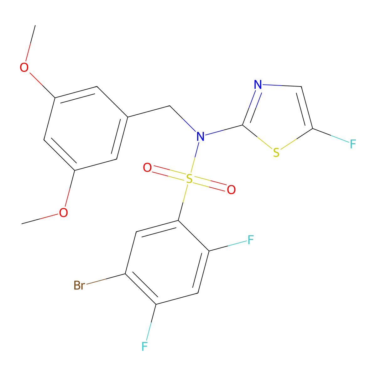 5-Bromo-N-(3,5-dimethoxybenzyl)-2,4-difluoro-N-(5-fluorothiazol-2-yl)benzenesulfonamide molecular structure, CAS 2438941-90-1