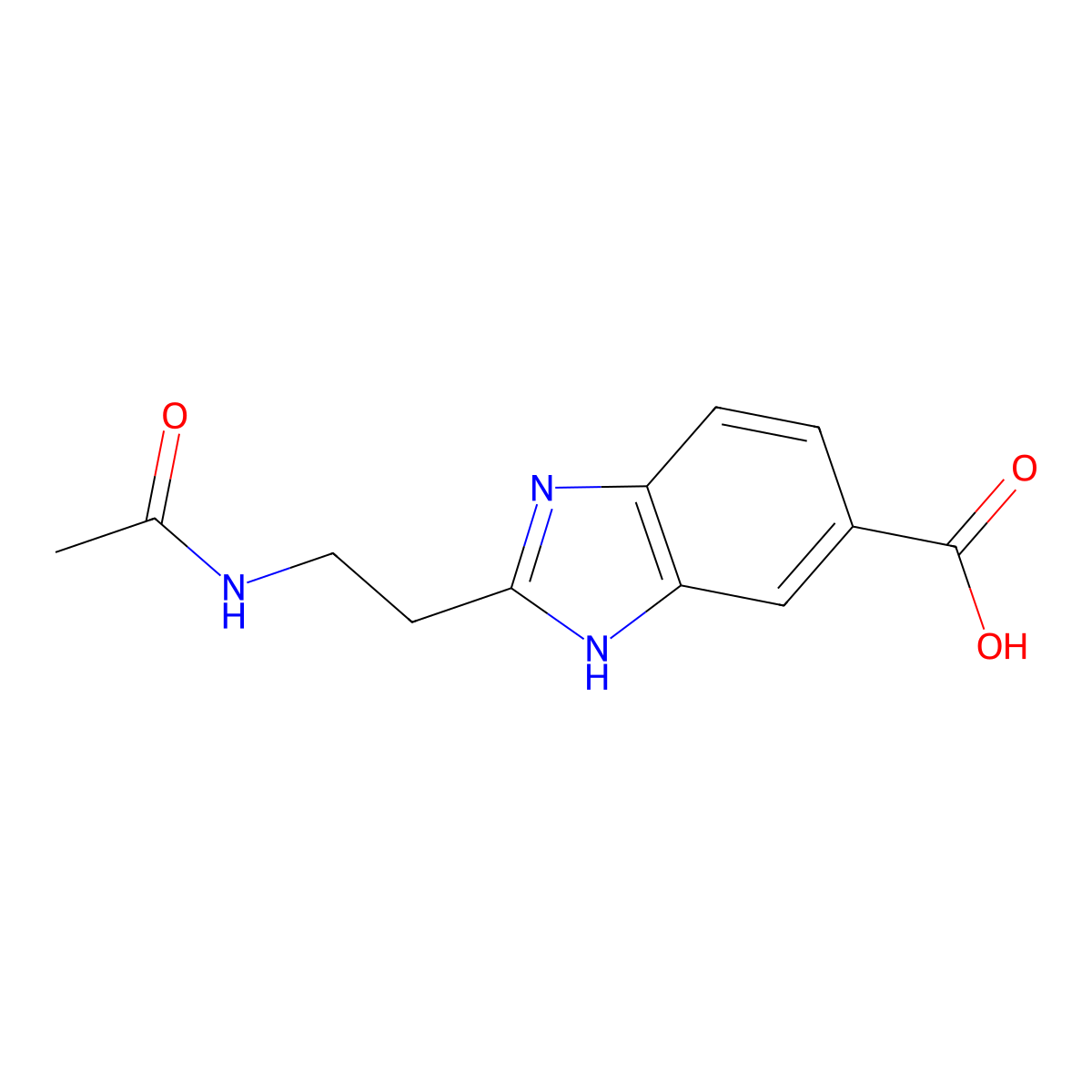2-(2-acetamidoethyl)-1H-1,3-benzodiazole-5-carboxylic acid molecular structure, CAS 2438955-64-5