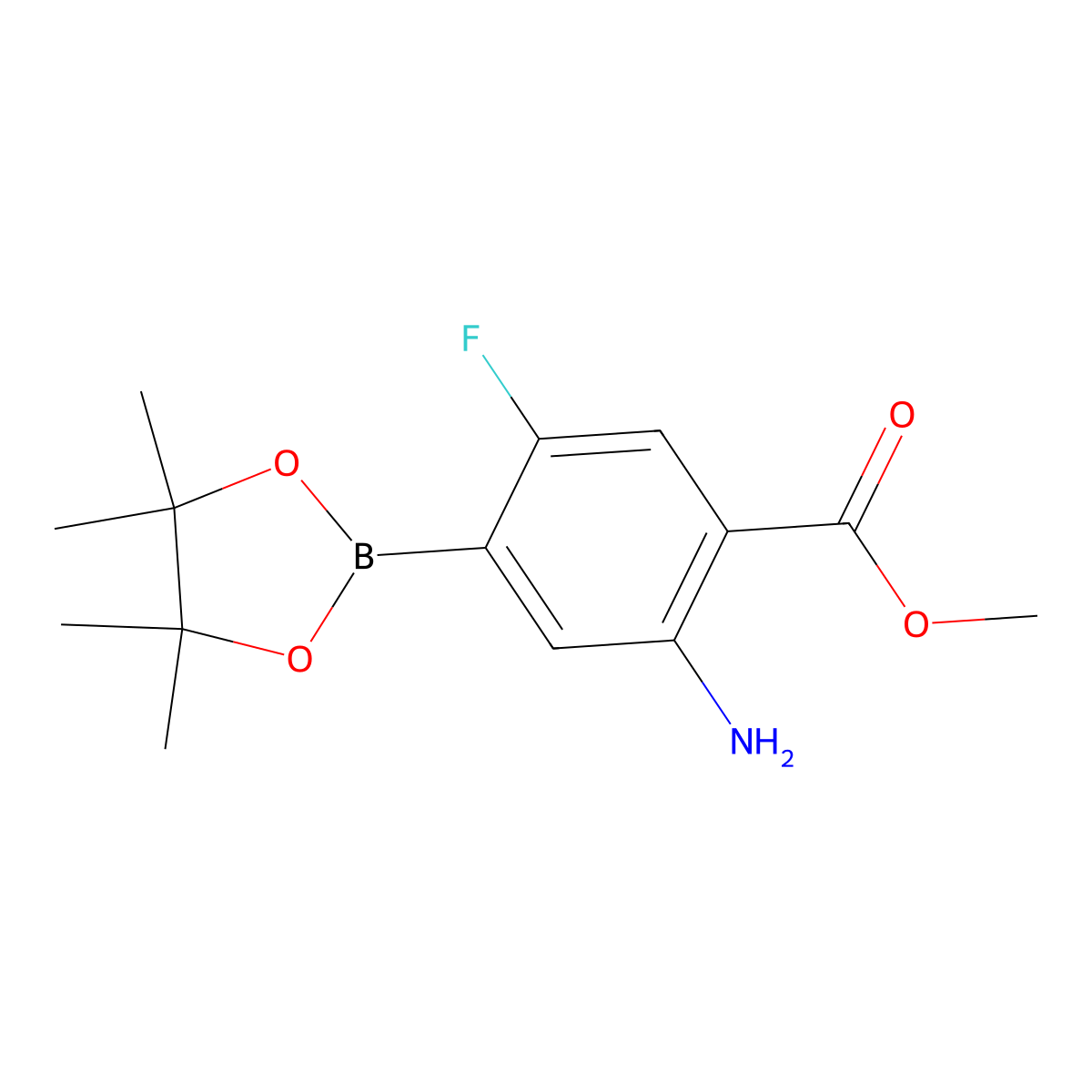 Methyl 2-amino-5-fluoro-4-(4,4,5,5-tetramethyl-1,3,2-dioxaborolan-2-YL)benzoate molecular structure, CAS 2439197-20-1