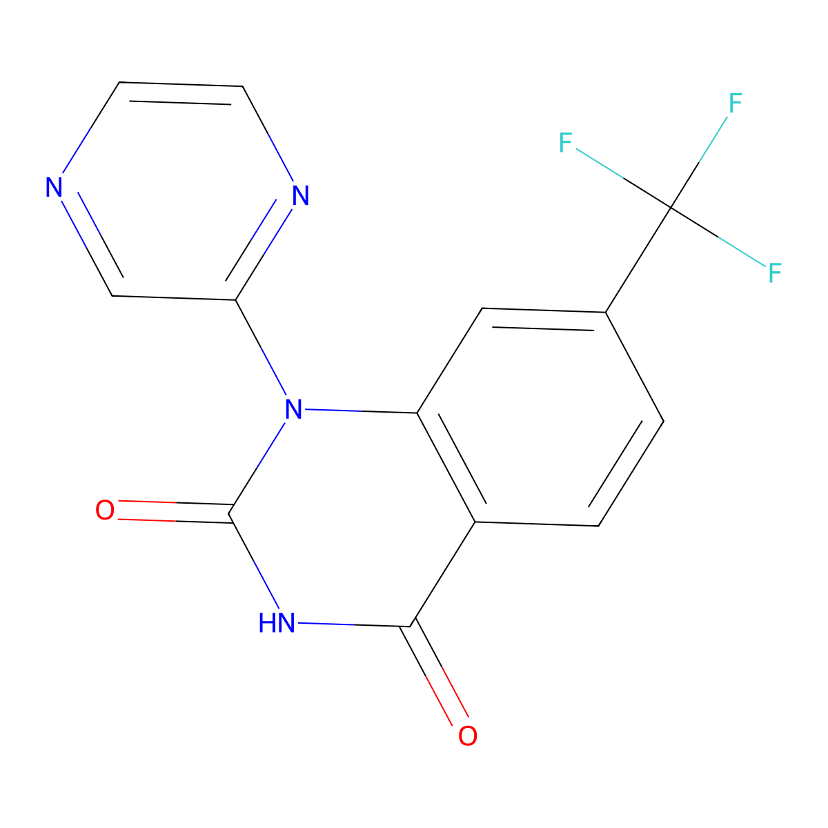 1-Pyrazin-2-yl-7-(trifluoromethyl)quinazoline-2,4-dione molecular structure, CAS 2439282-06-9