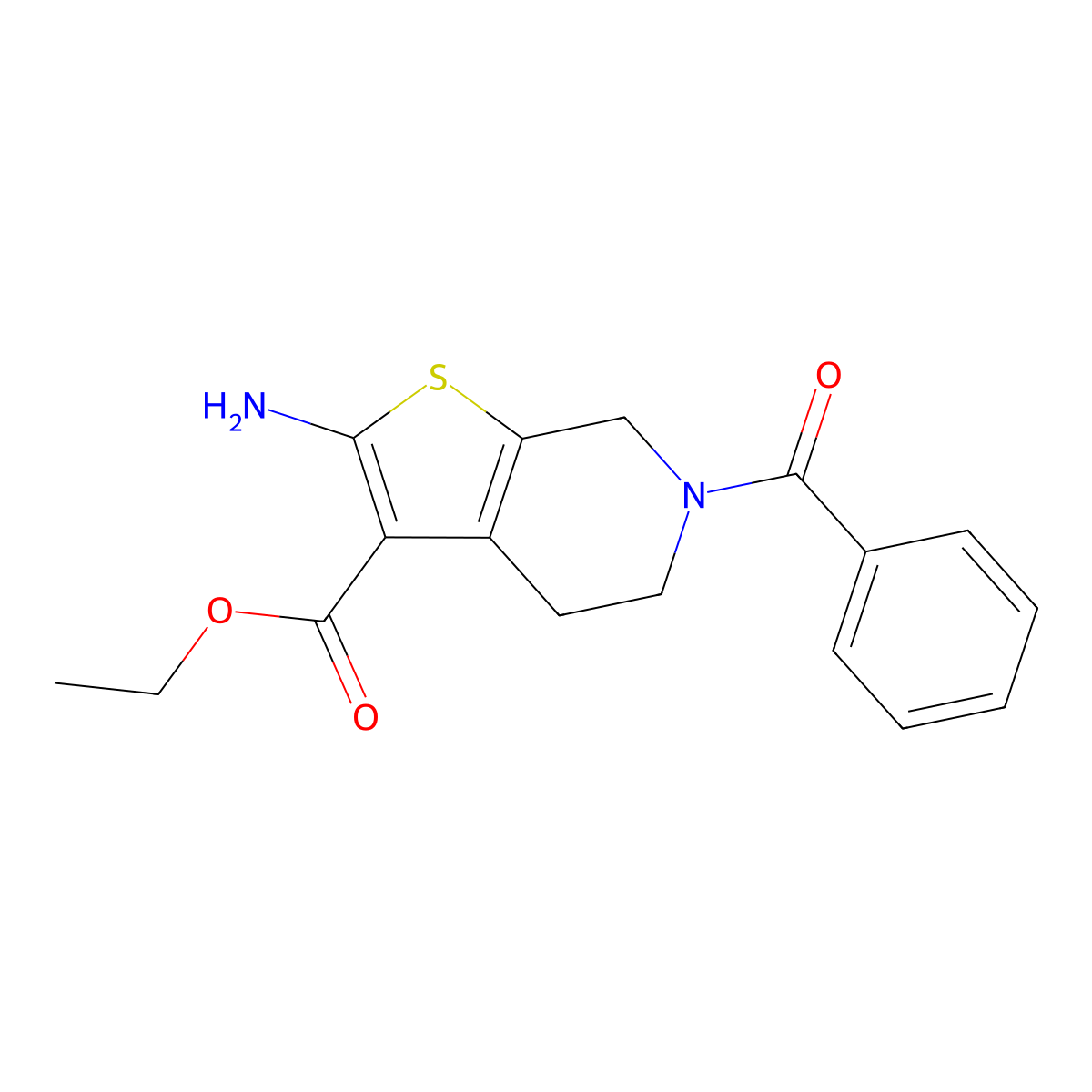 Ethyl 2-amino-6-benzoyl-4,5,6,7-tetrahydrothieno[2,3-c]pyridine-3-carboxylate molecular structure, CAS 243967-93-3