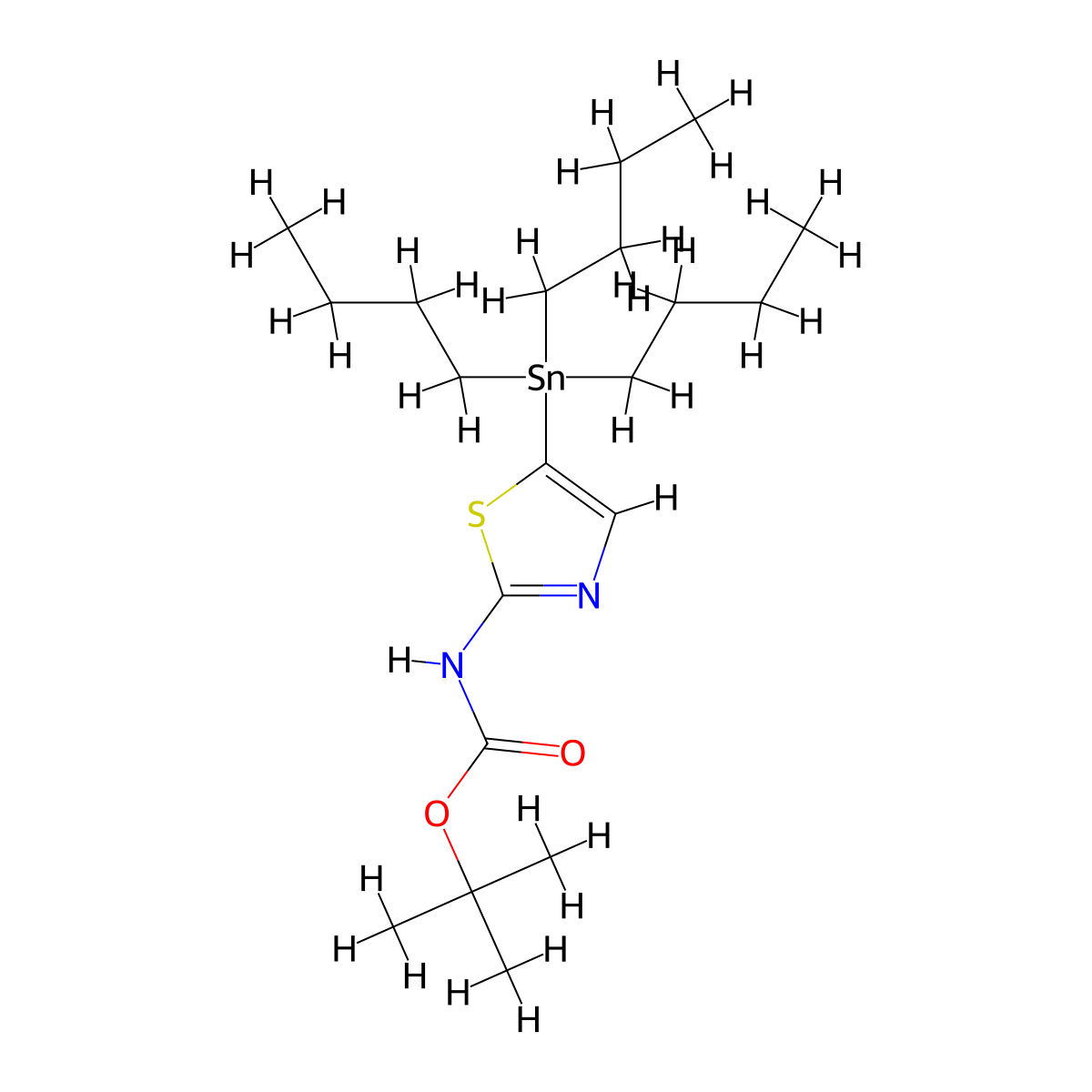 tert-butyl N-(5-(tributylstannyl)-1,3-thiazol-2-yl)carbamate molecular structure, CAS 243972-26-1